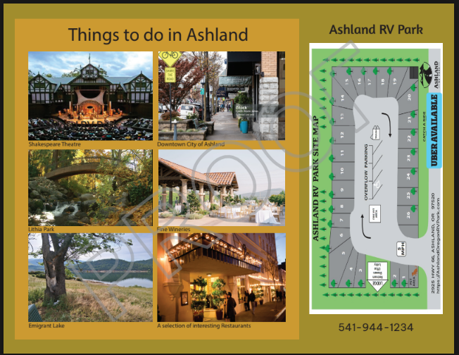 Things to do in Ashland graphic with park site map and local attractions